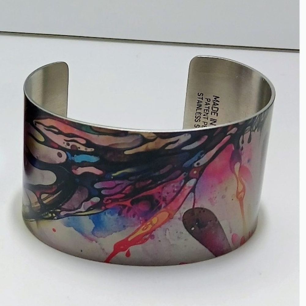 Tattooed Steel Cuff Bracelet "Bee" by Shadow Chen Fits 7 Inch Or Less **Rare